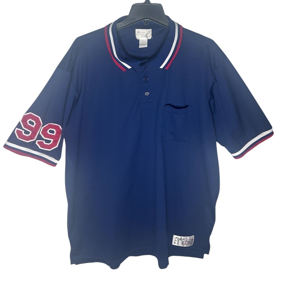 Vintage Honigs Whistle Stop Polo Shirt Mens 3XL Blue Umpire  Made USA #99 Stitch